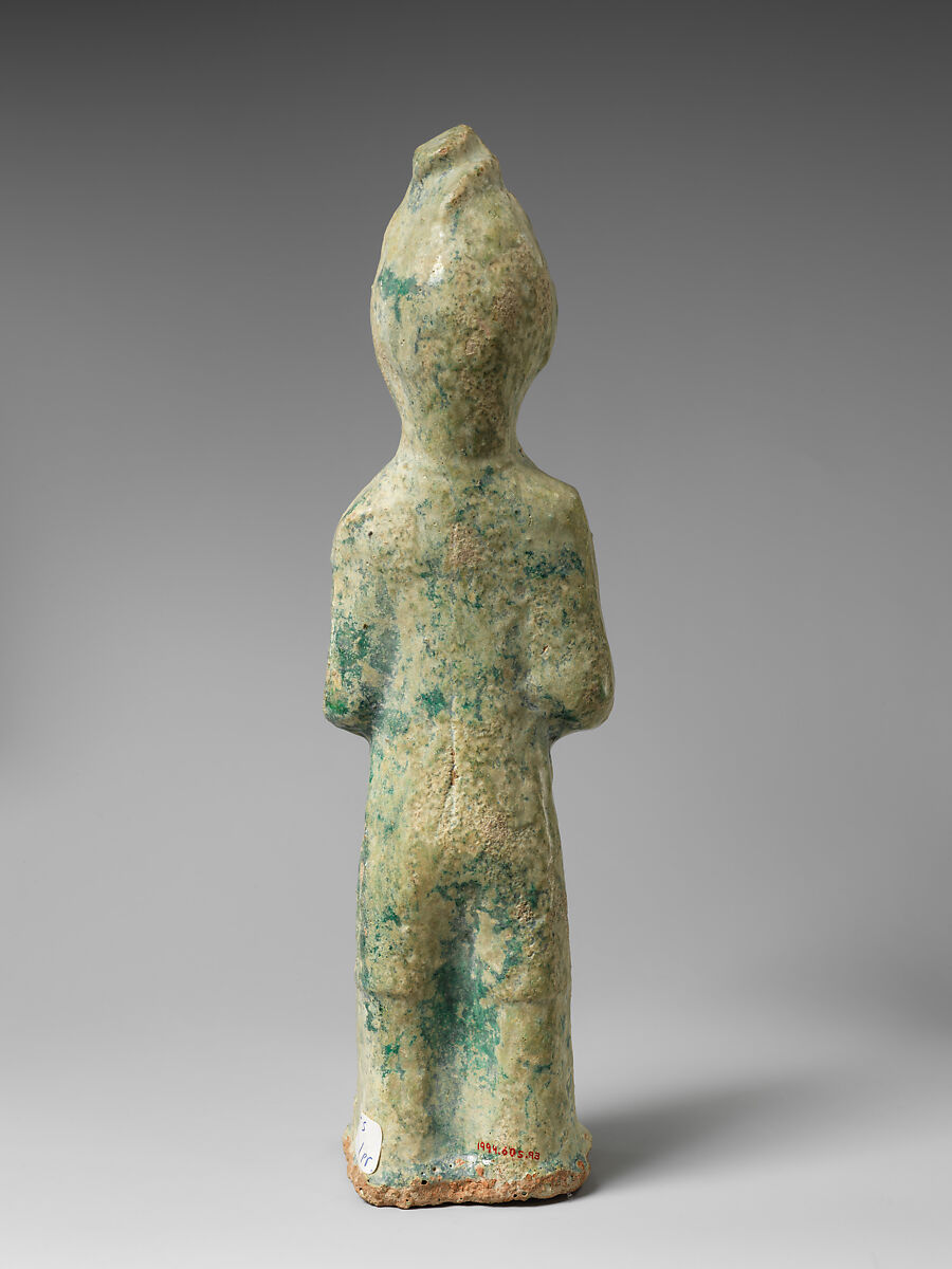 Standing Farmer holding a Pitchfork, Earthenware with green lead glaze, China