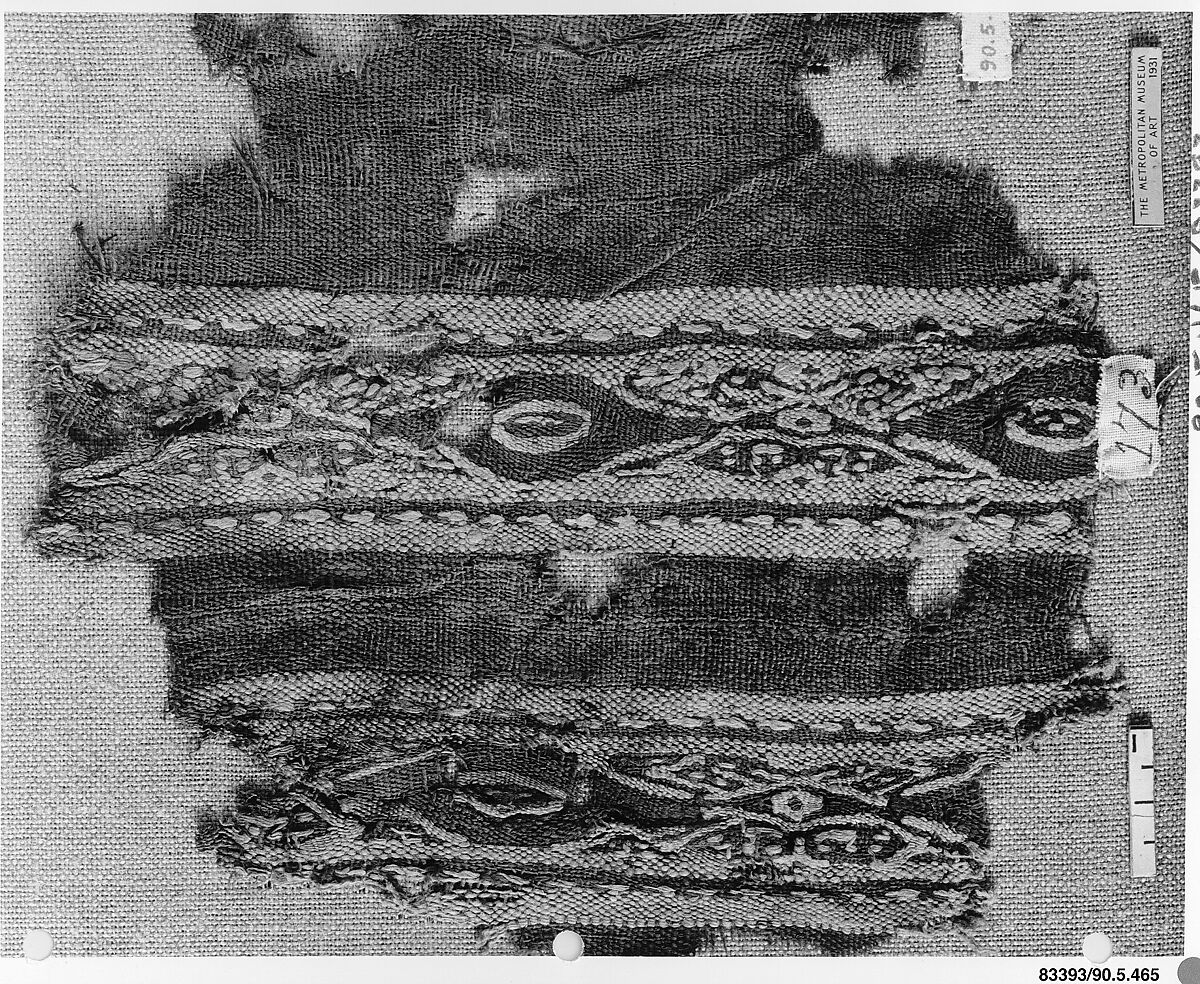 Textile Fragment, Linen; plain weave, tapestry weave