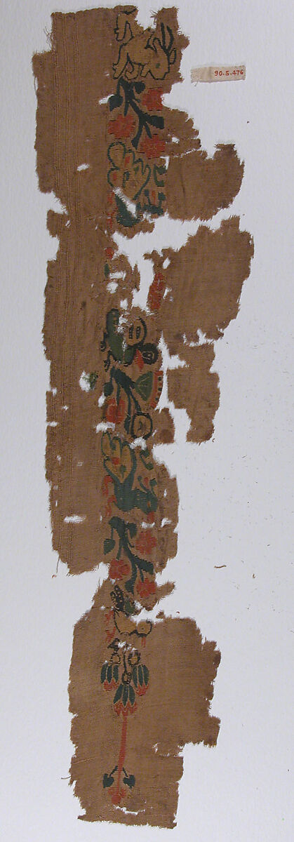 Textile Fragment, Wool, linen; plain weave, tapestry weave 