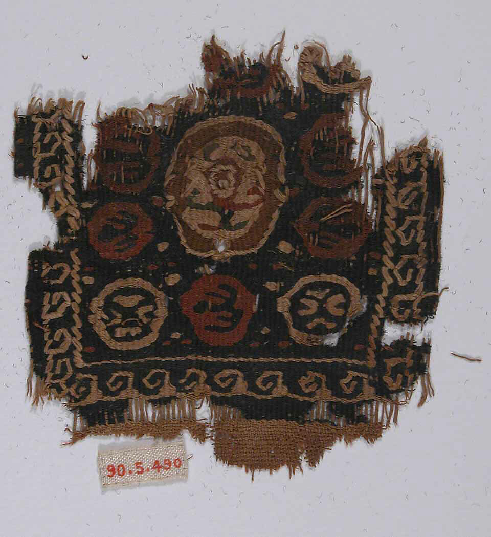 Textile Fragment, Wool, linen; plain weave, tapestry weave 