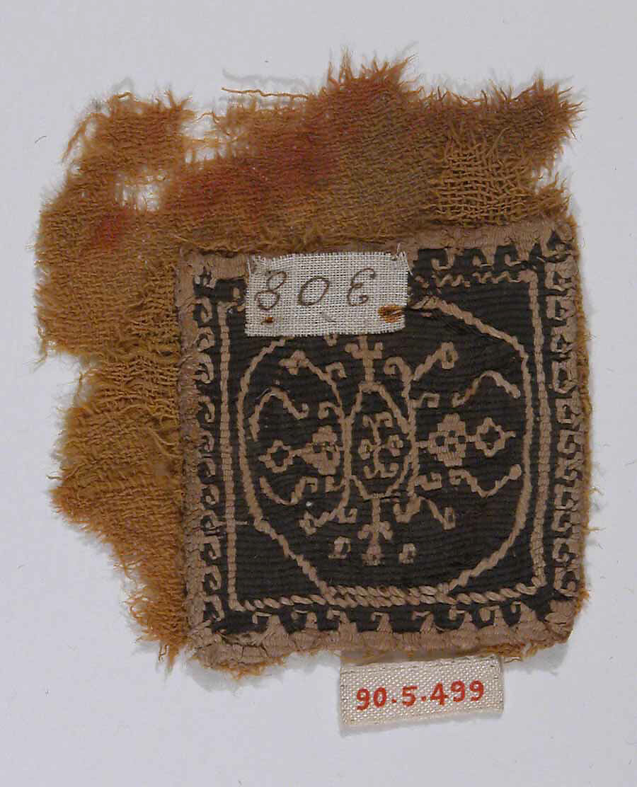 Textile Fragment, Wool, linen; plain weave, tapestry weave 