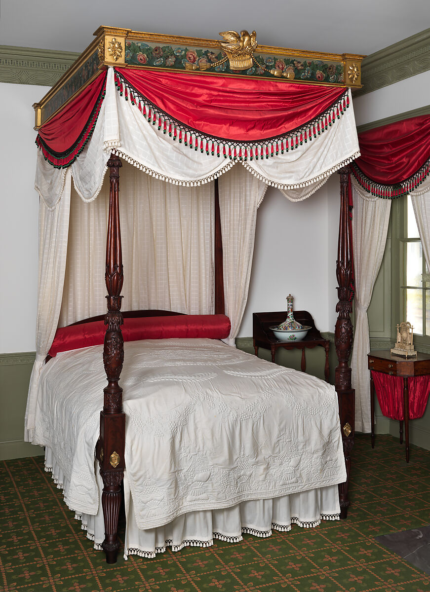 Bedstead, Possibly by Thomas Seymour (1771–1848), Mahogany, mahogany veneer, mahoganized maple and white pine, painted and gilded wood	, American 