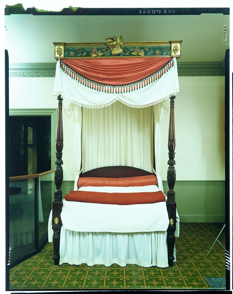 Bedstead, Possibly by Thomas Seymour (1771–1848), Mahogany, mahogany veneer, mahoganized maple and white pine, painted and gilded wood	, American