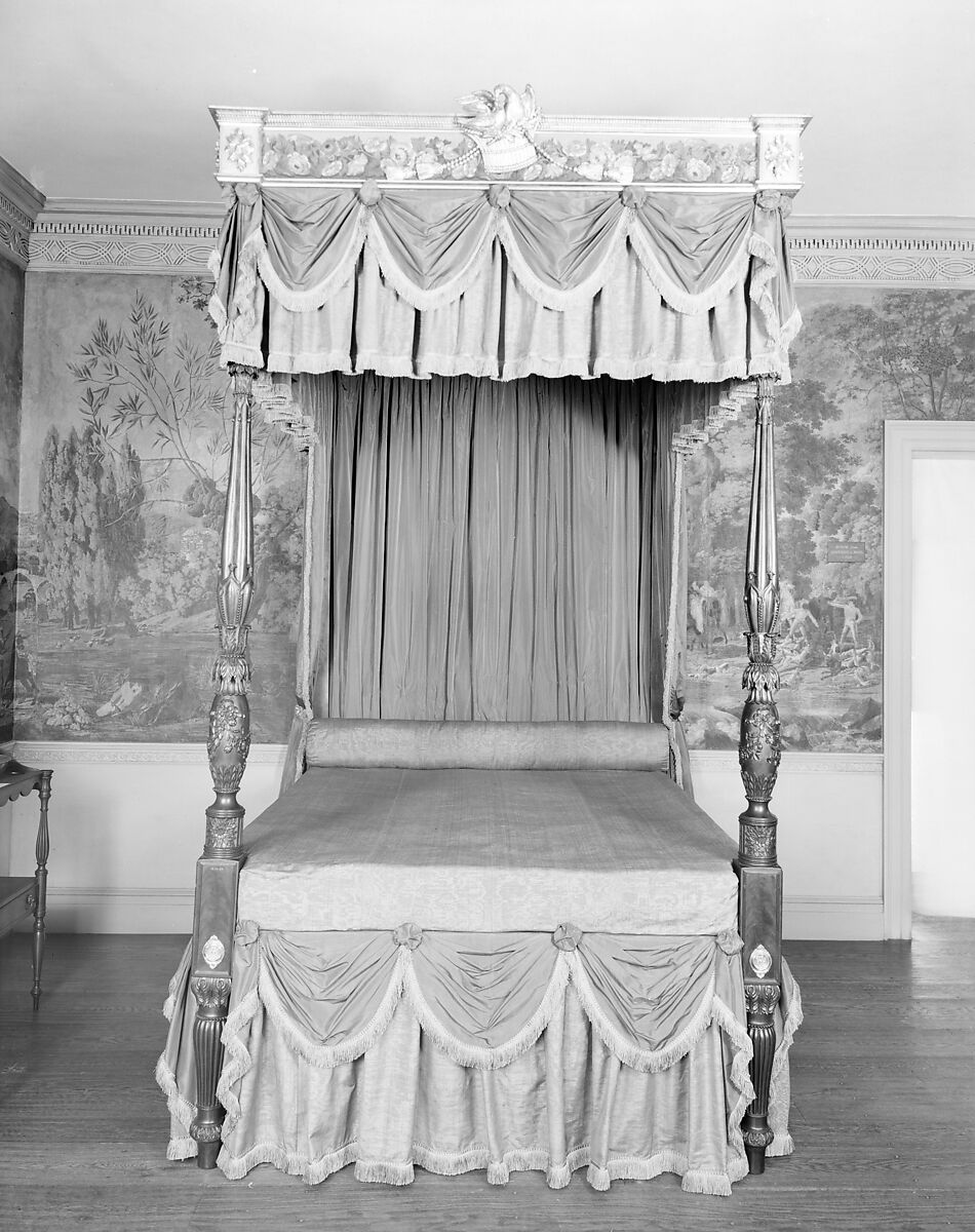 Bedstead, Possibly by Thomas Seymour (1771–1848), Mahogany, mahogany veneer, mahoganized maple and white pine, painted and gilded wood	, American