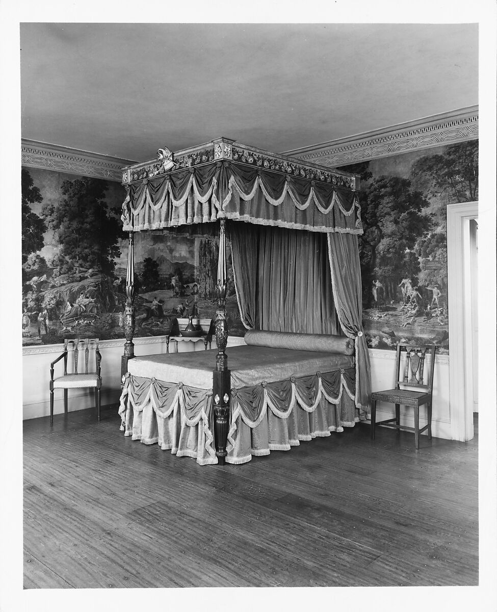 Bedstead, Possibly by Thomas Seymour (1771–1848), Mahogany, mahogany veneer, mahoganized maple and white pine, painted and gilded wood	, American