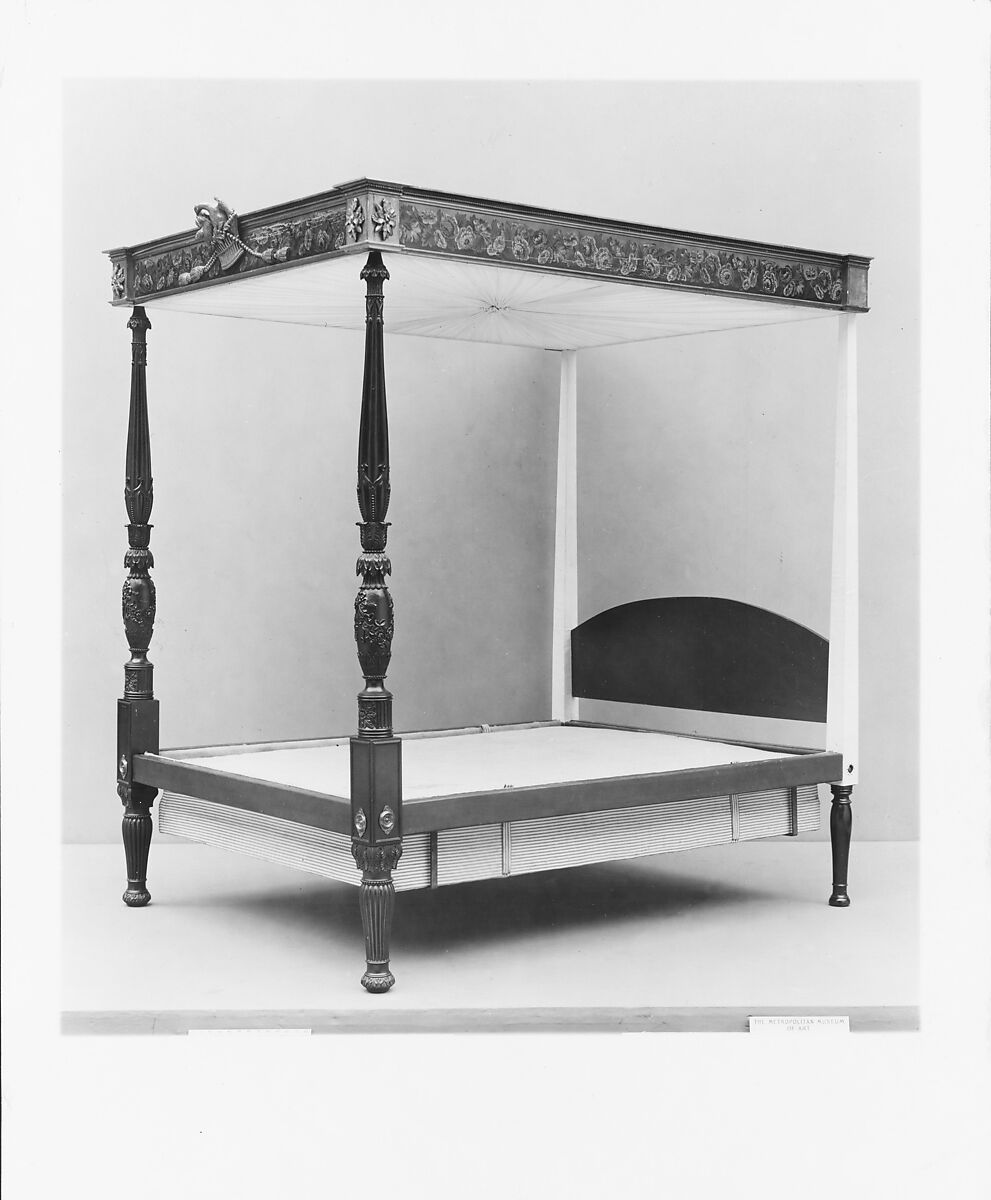 Bedstead, Possibly by Thomas Seymour (1771–1848), Mahogany, mahogany veneer, mahoganized maple and white pine, painted and gilded wood	, American