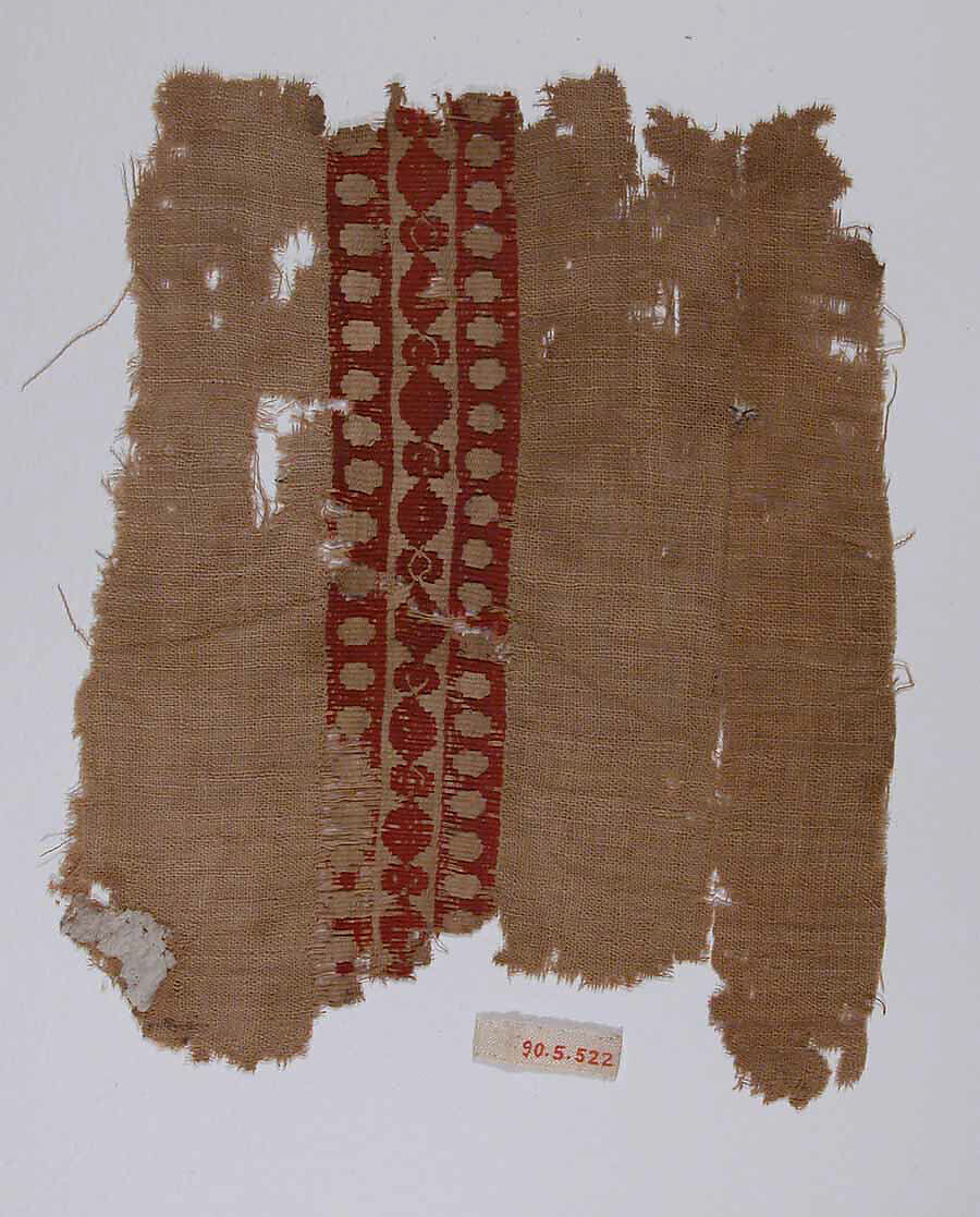 Textile Fragment, Wool, linen; plain weave, tapestry weave 