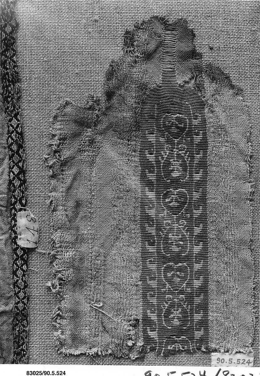 Textile Fragment, Wool, linen; plain weave, tapestry weave 
