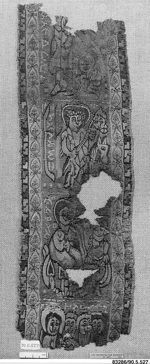 Textile Fragment, Wool, linen; plain weave, tapestry weave