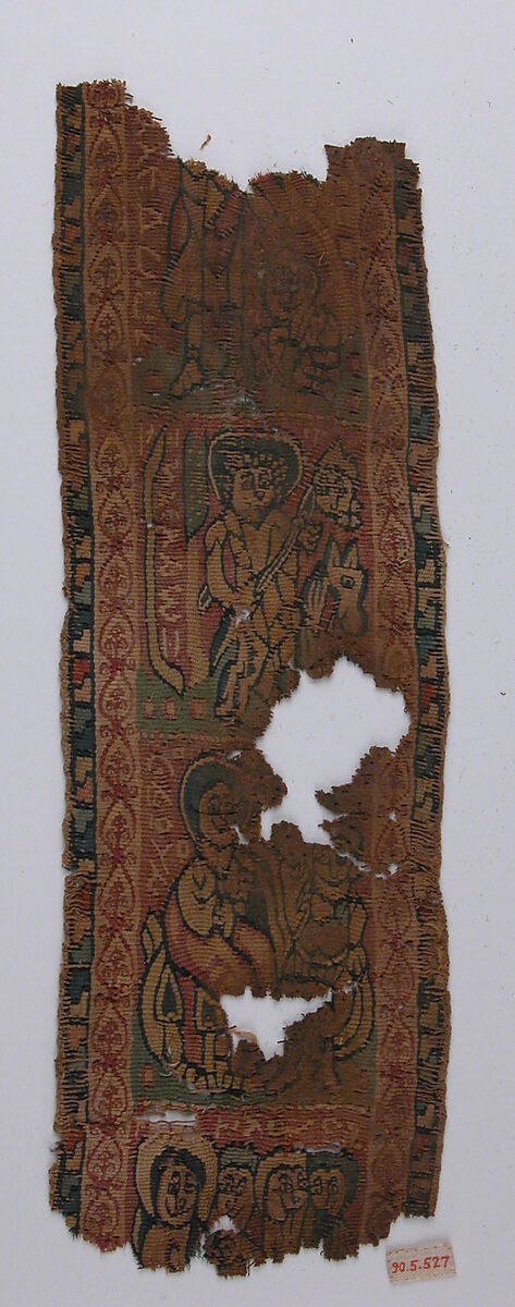 Textile Fragment, Wool, linen; plain weave, tapestry weave