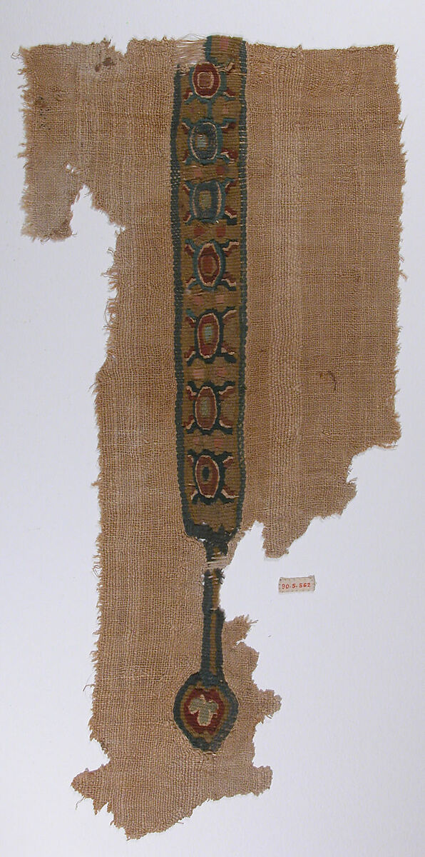 Textile Fragment, Wool, linen; plain weave, tapestry weave 