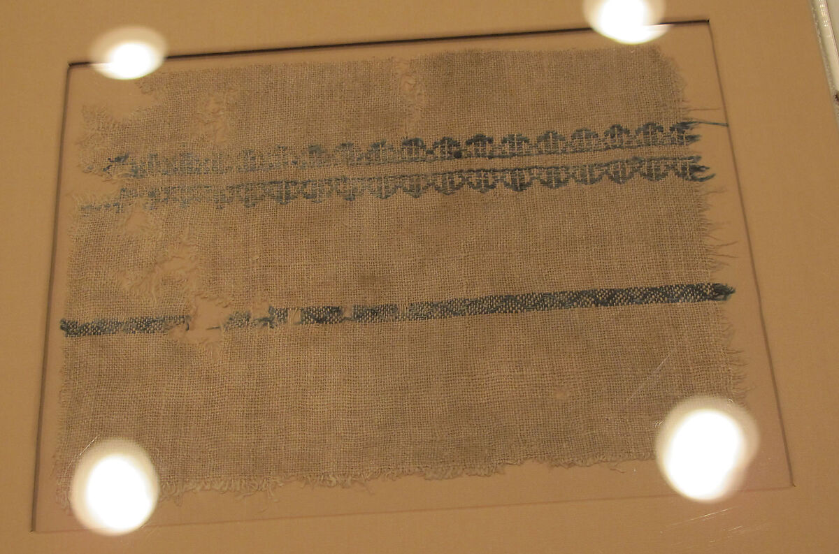 Fragment with Blue Bands, Wool, linen; plain weave, tapestry weave