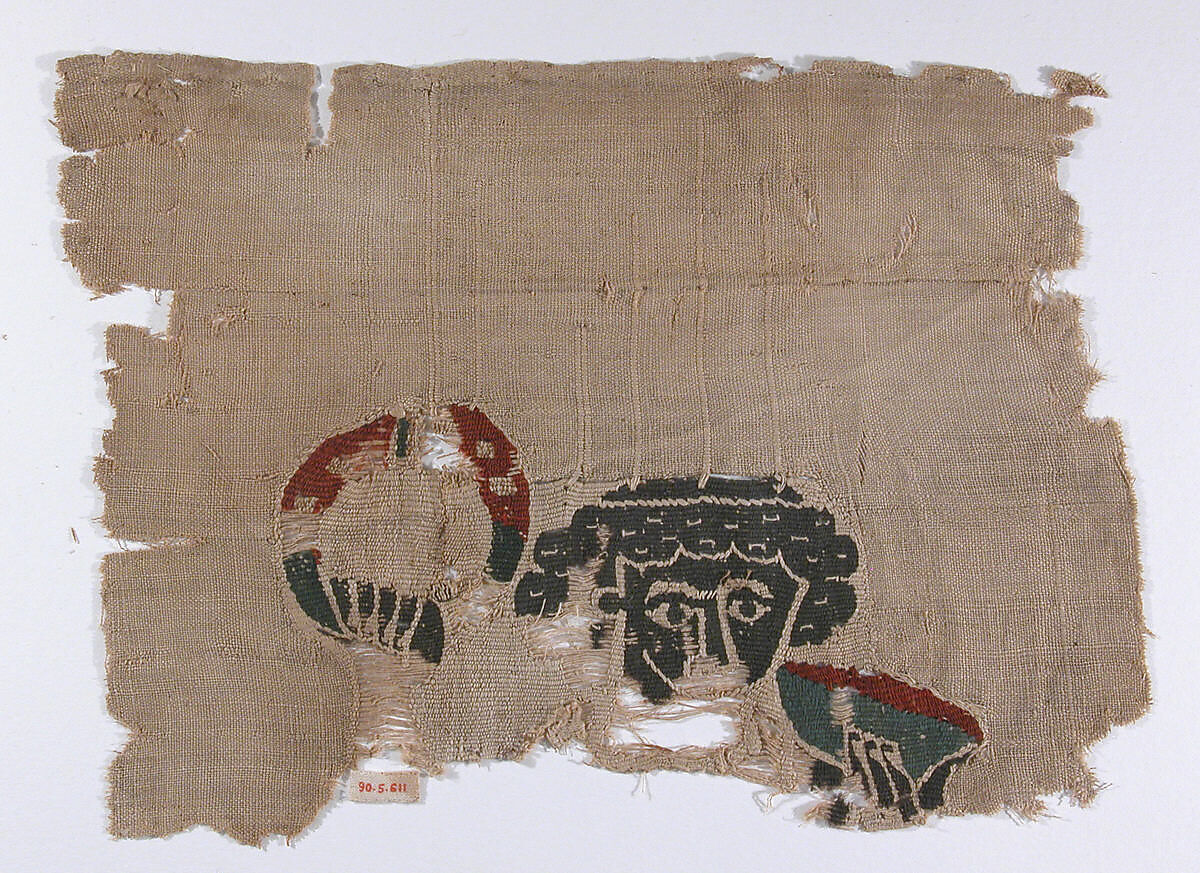 Fragment with the Head of a Figure, Wool, linen; plain weave, tapestry weave