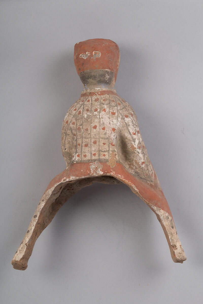 Horse and cavalry rider, Earthenware with pigment, China