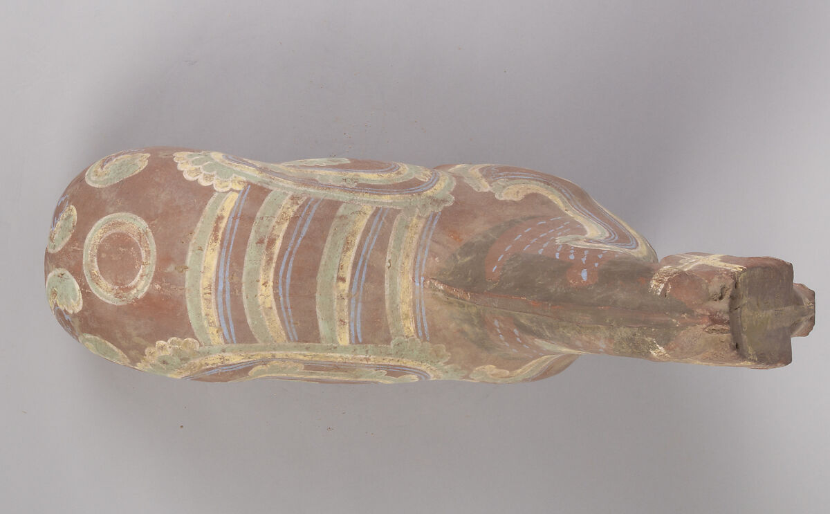 Horse and cavalry rider, Earthenware with pigment, China