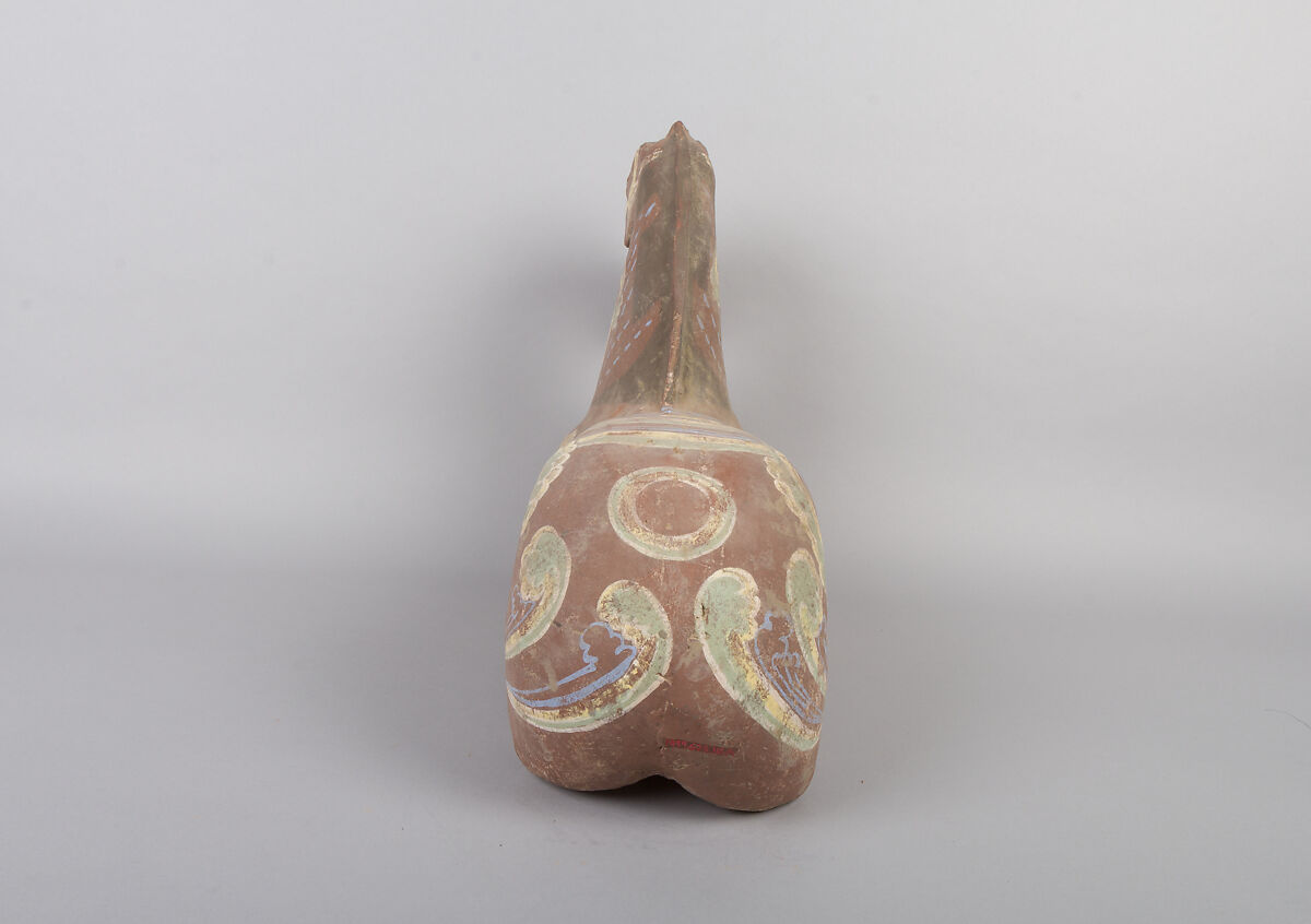 Horse and cavalry rider, Earthenware with pigment, China