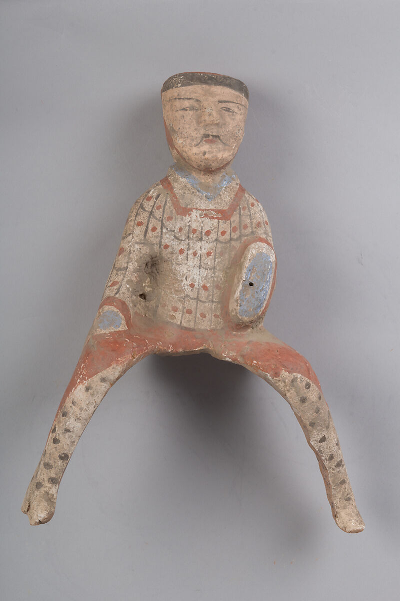 Horse and cavalry rider, Earthenware with pigment, China