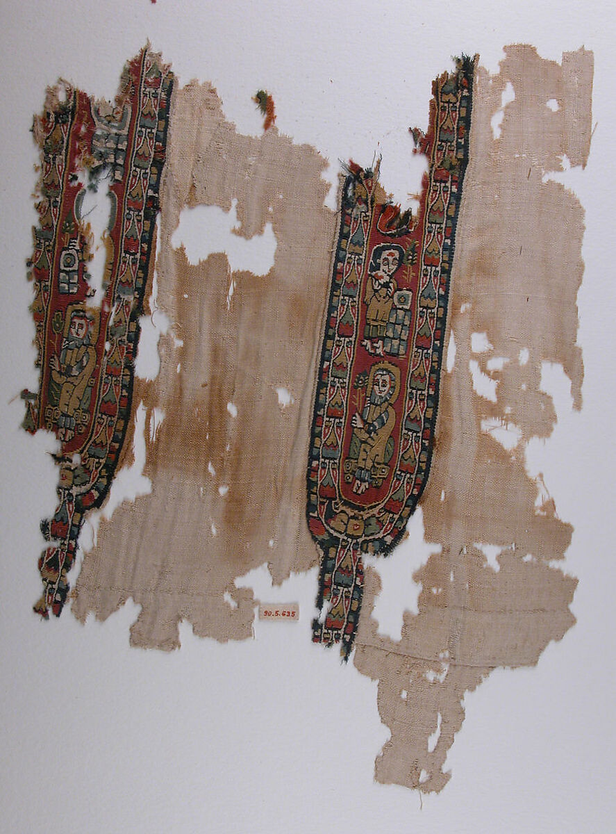 Textile Fragment, Wool, linen; plain weave, tapestry weave 