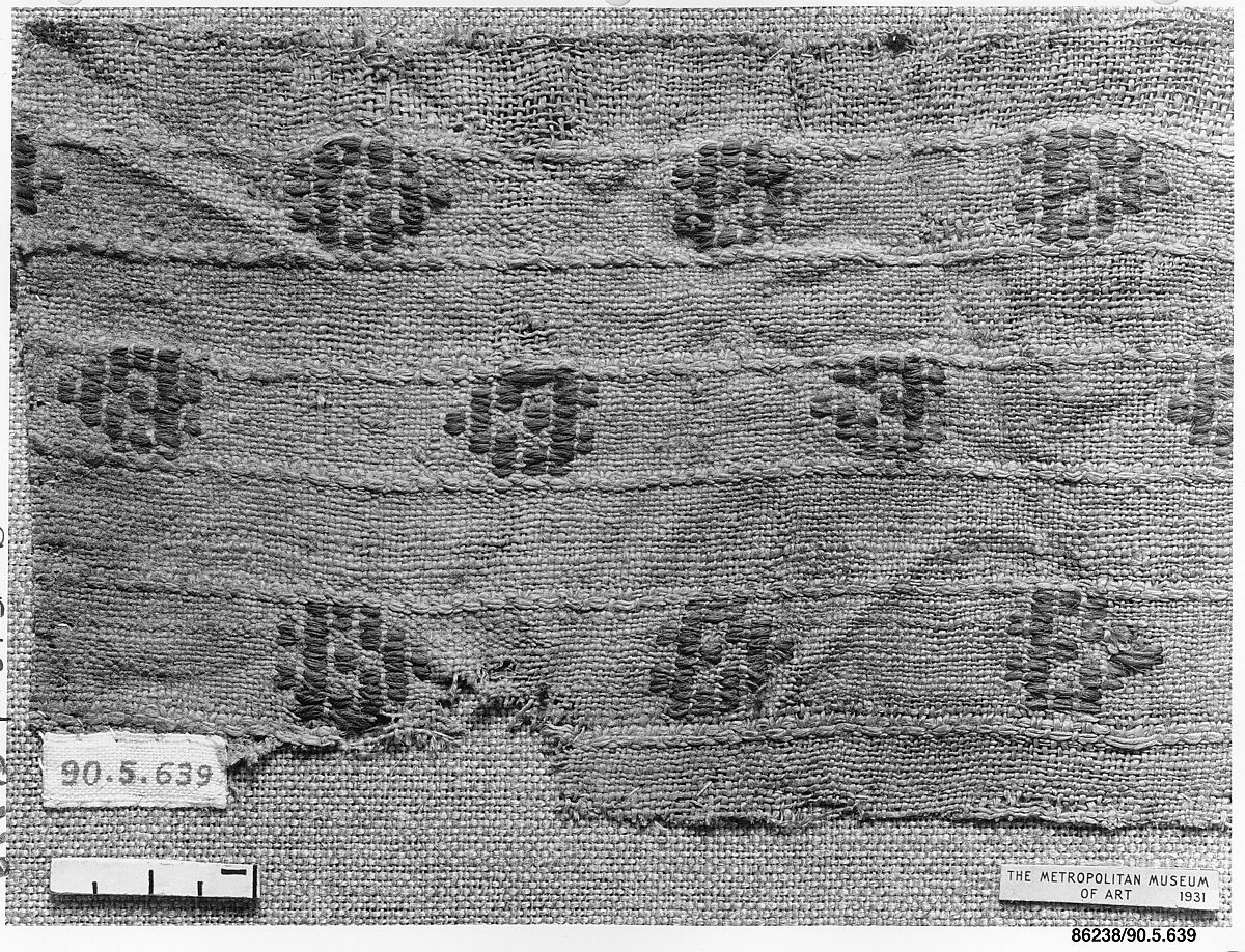Textile Fragment, Wool, linen; plain weave, brocaded (?) 