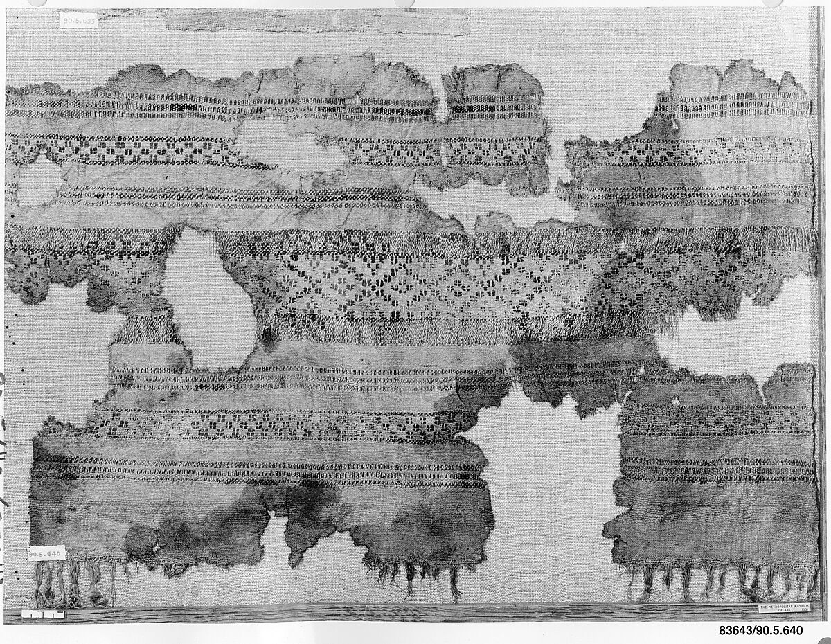 Textile Fragment, Wool, linen; plain weave, brocaded (?) 