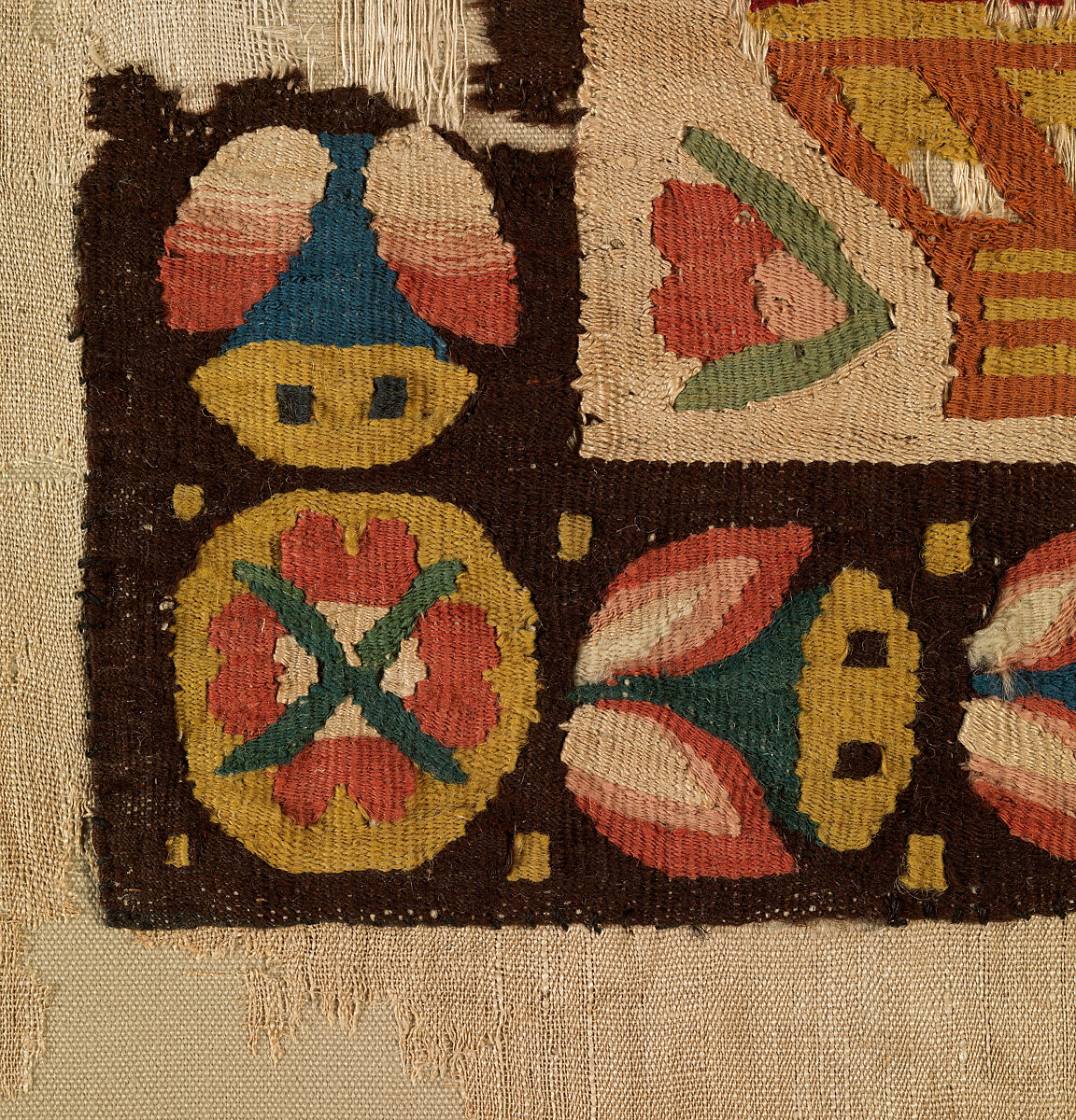 Square with Quail, Wool, linen; plain weave, tapestry weave