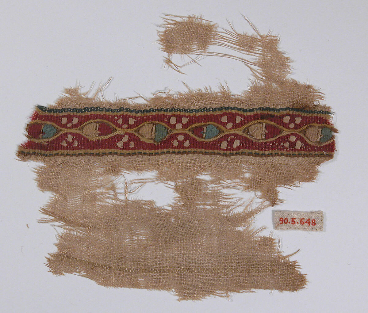 Textile Fragment, Wool, linen; plain weave, tapestry weave 