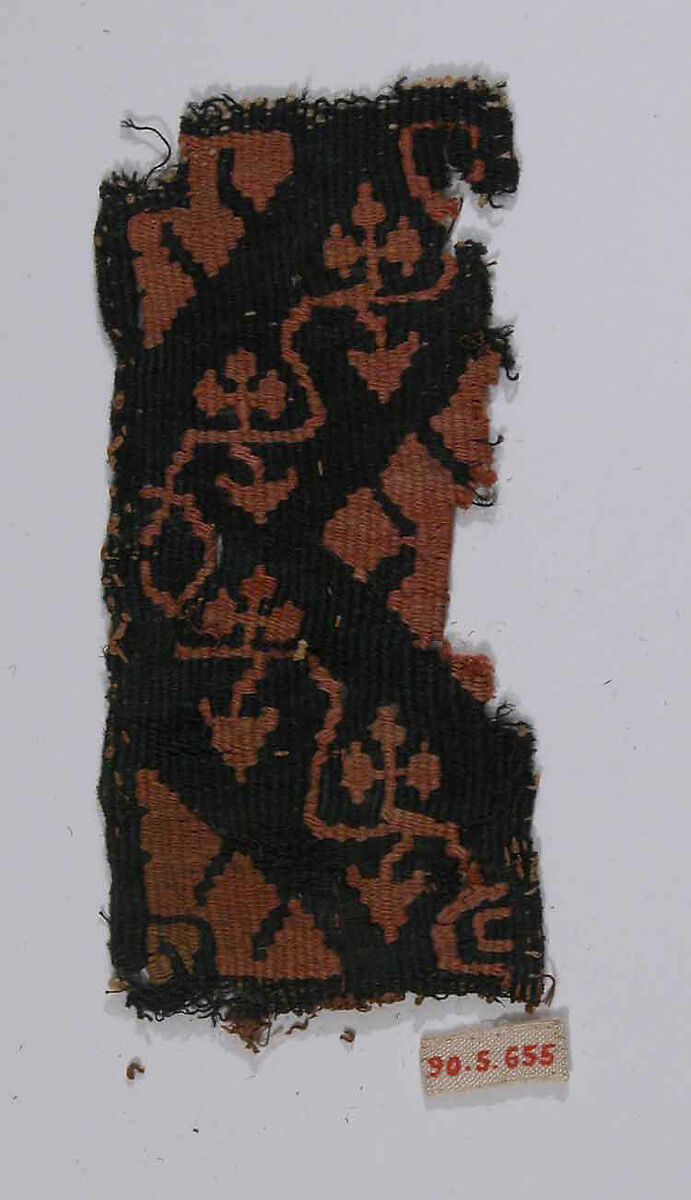 Textile Fragment, Wool, linen; plain weave, tapestry weave 