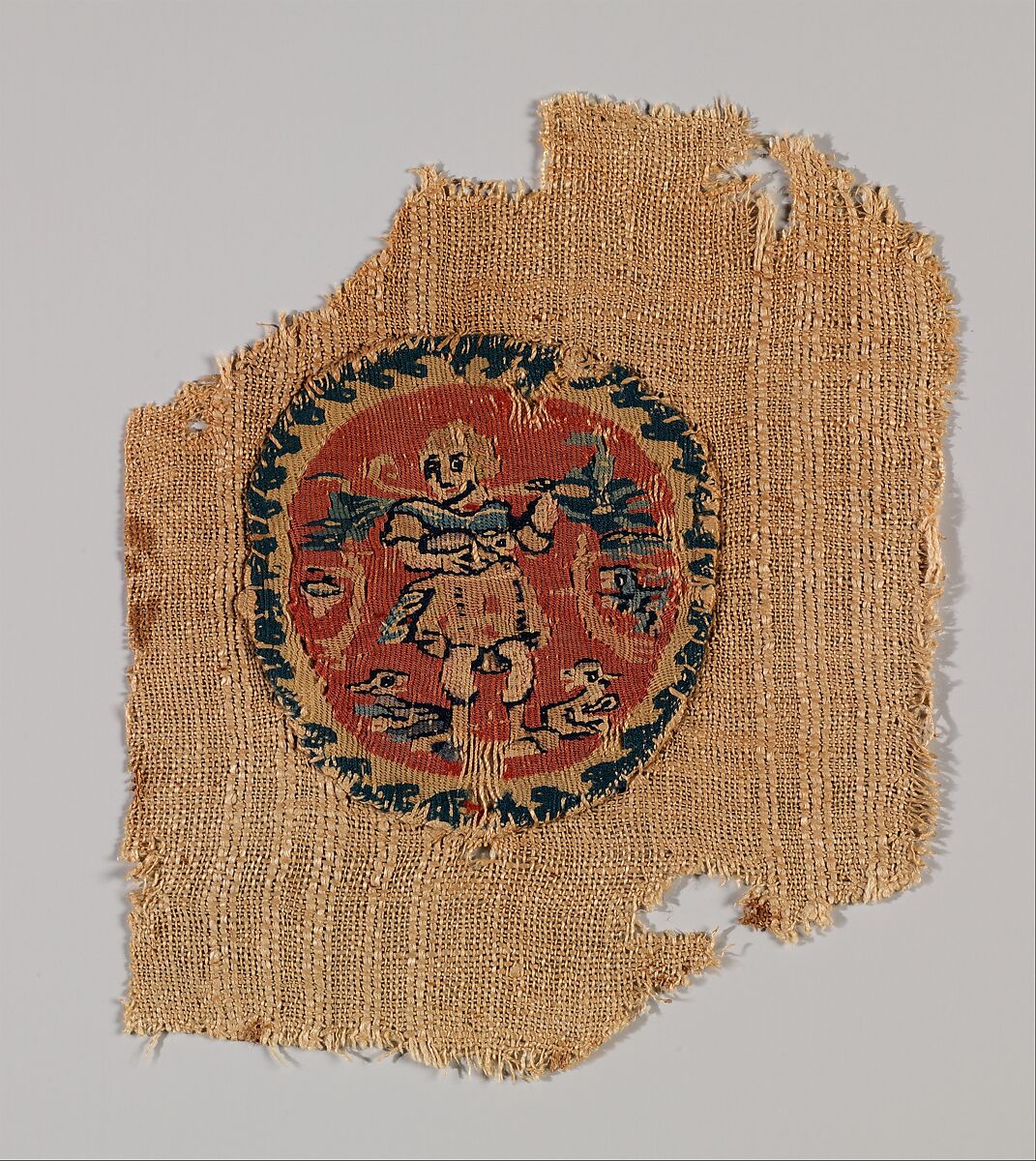 Textile Fragment, Wool, linen; plain weave, tapestry weave
