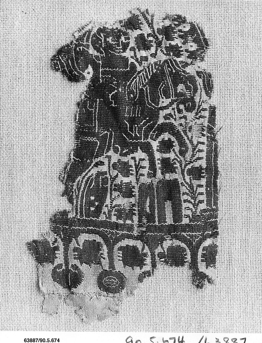 Textile Fragment, Wool, linen; plain weave, tapestry weave 