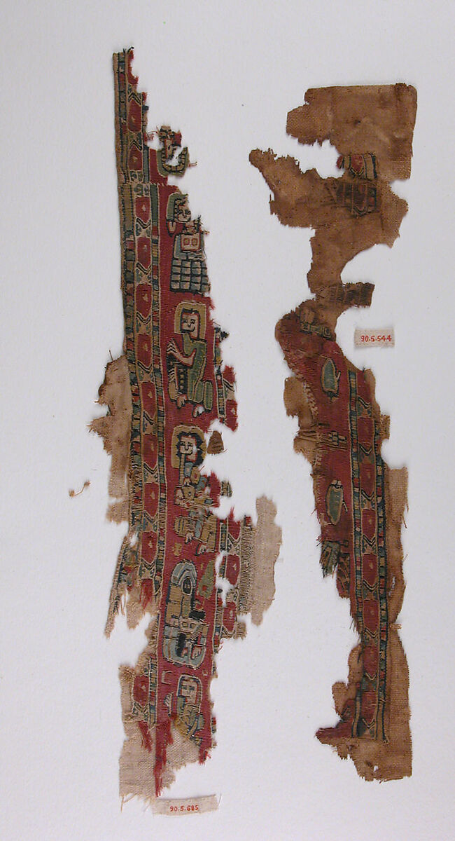 Textile Fragment, Wool, linen; plain weave, tapestry weave 