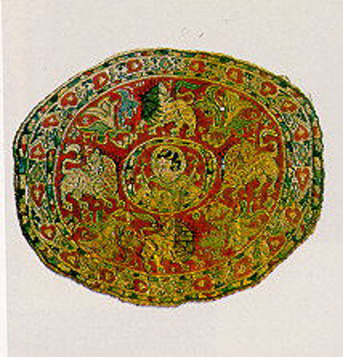 Round Insert from a Coptic Tunic or Shawl, Linen, wool; plain weave, tapestry weave