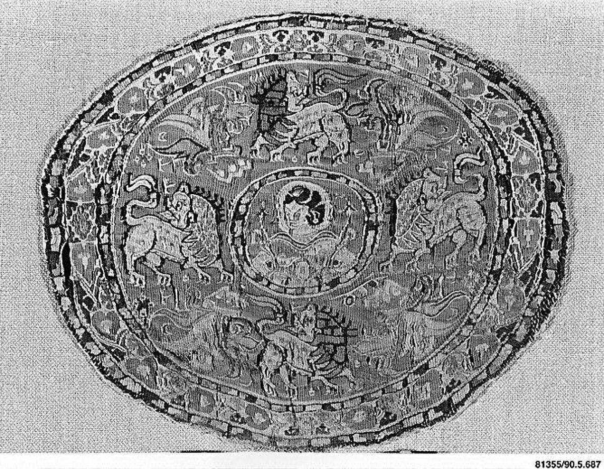 Round Insert from a Coptic Tunic or Shawl, Linen, wool; plain weave, tapestry weave