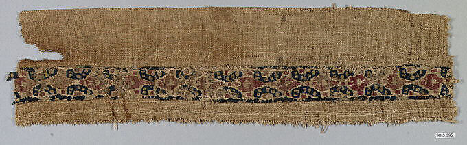 Textile Fragment, Wool, linen; plain weave, tapestry weave 