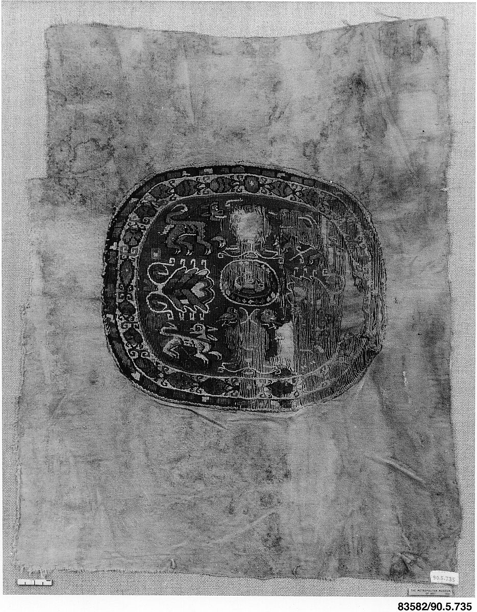 Textile Fragment, Wool, linen; plain weave, tapestry weave