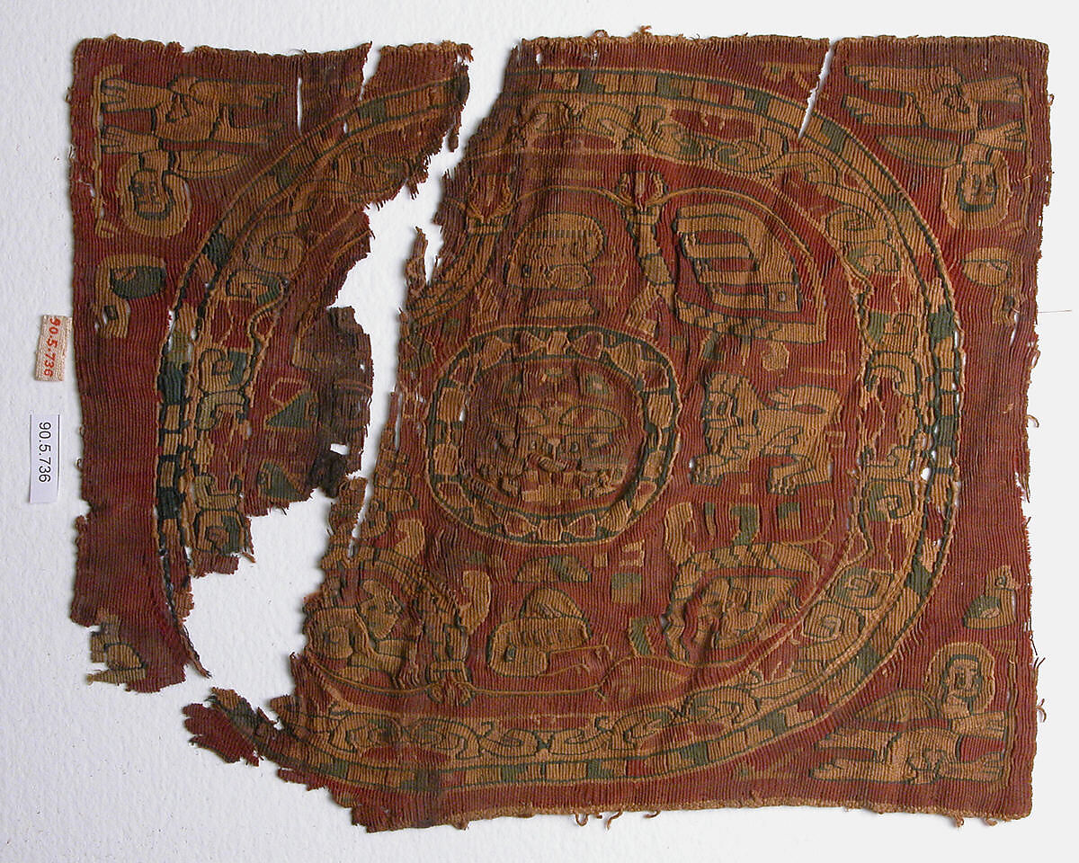 Textile Fragment, Wool, linen; plain weave, tapestry weave 