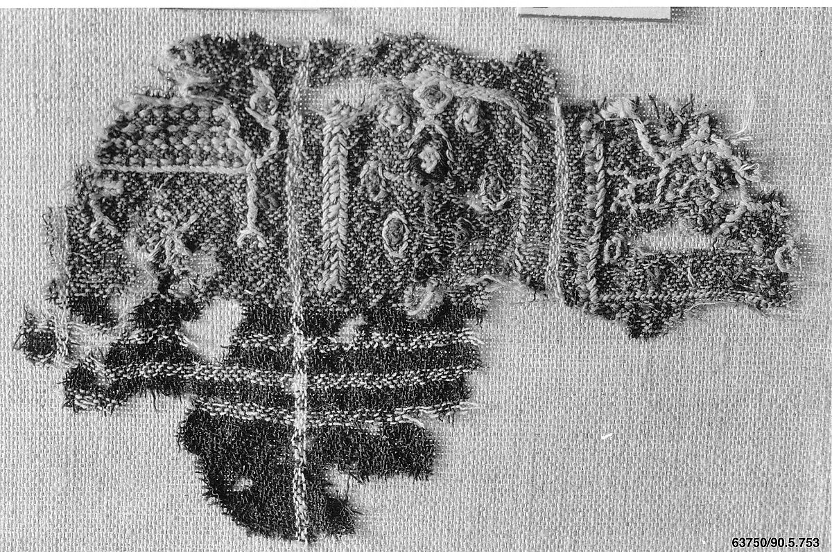 Textile Fragment, Wool, linen; plain weave, embroidered