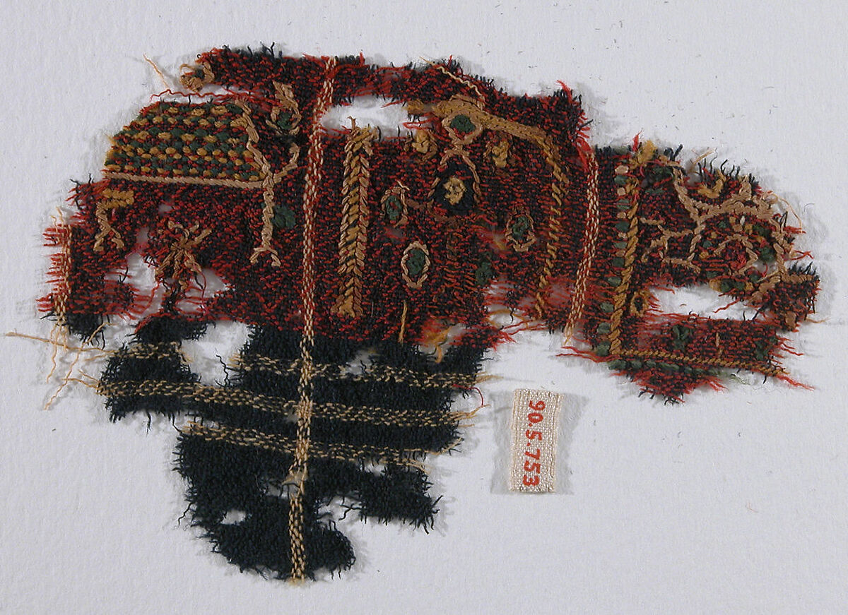 Textile Fragment, Wool, linen; plain weave, embroidered 