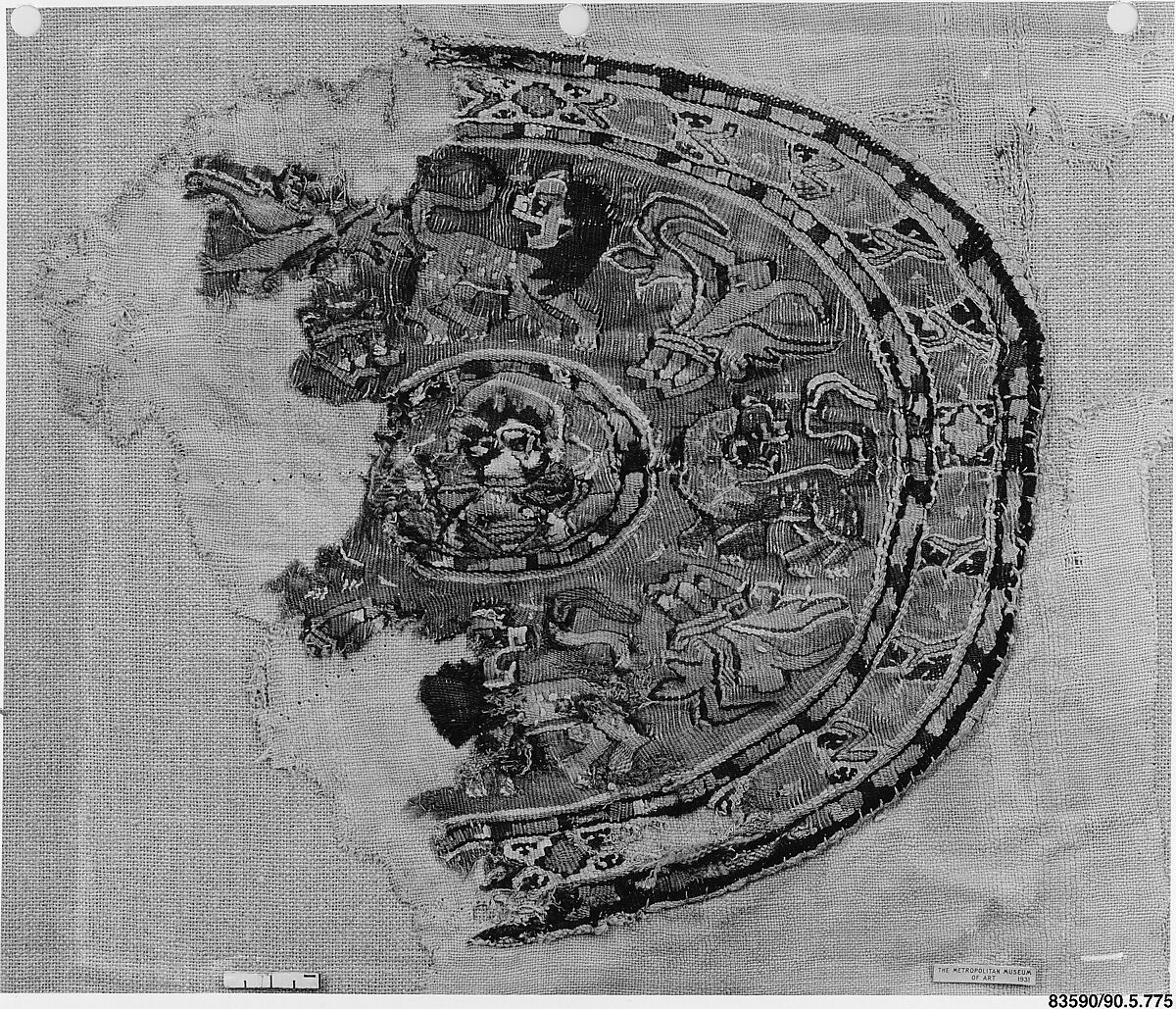 Textile Fragment, Wool, linen; plain weave, tapestry weave