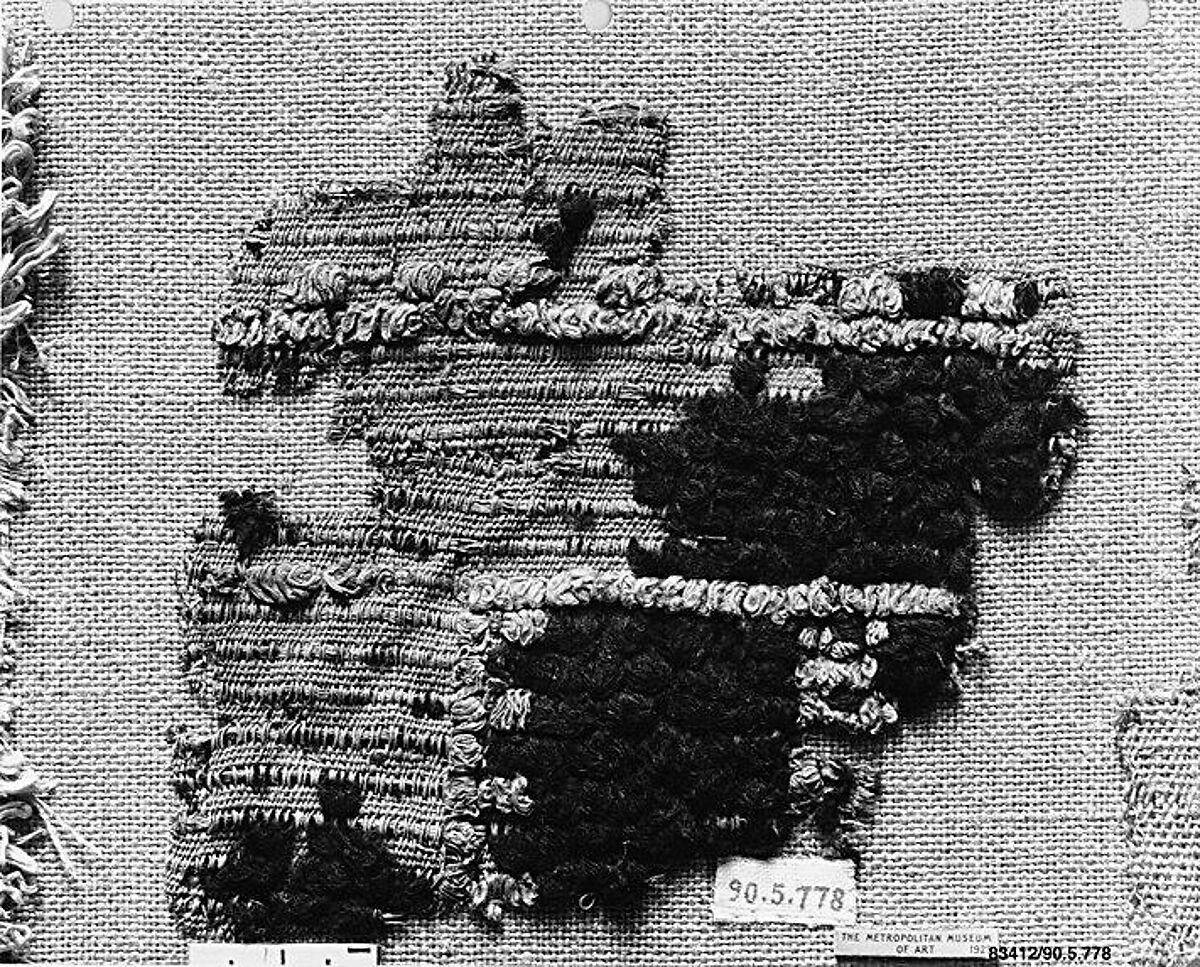 Textile Fragment, Wool, linen; plain weave, weft loop weave