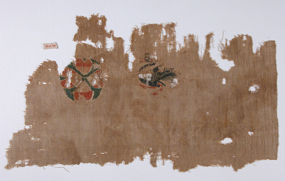 Textile Fragment, Wool, linen; plain weave, tapestry weave 