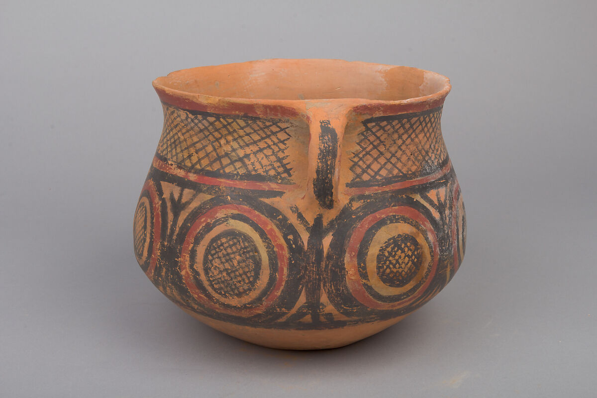 Jar with Spiral Decoration and Cross Hatching, Earthenware with pigment, China