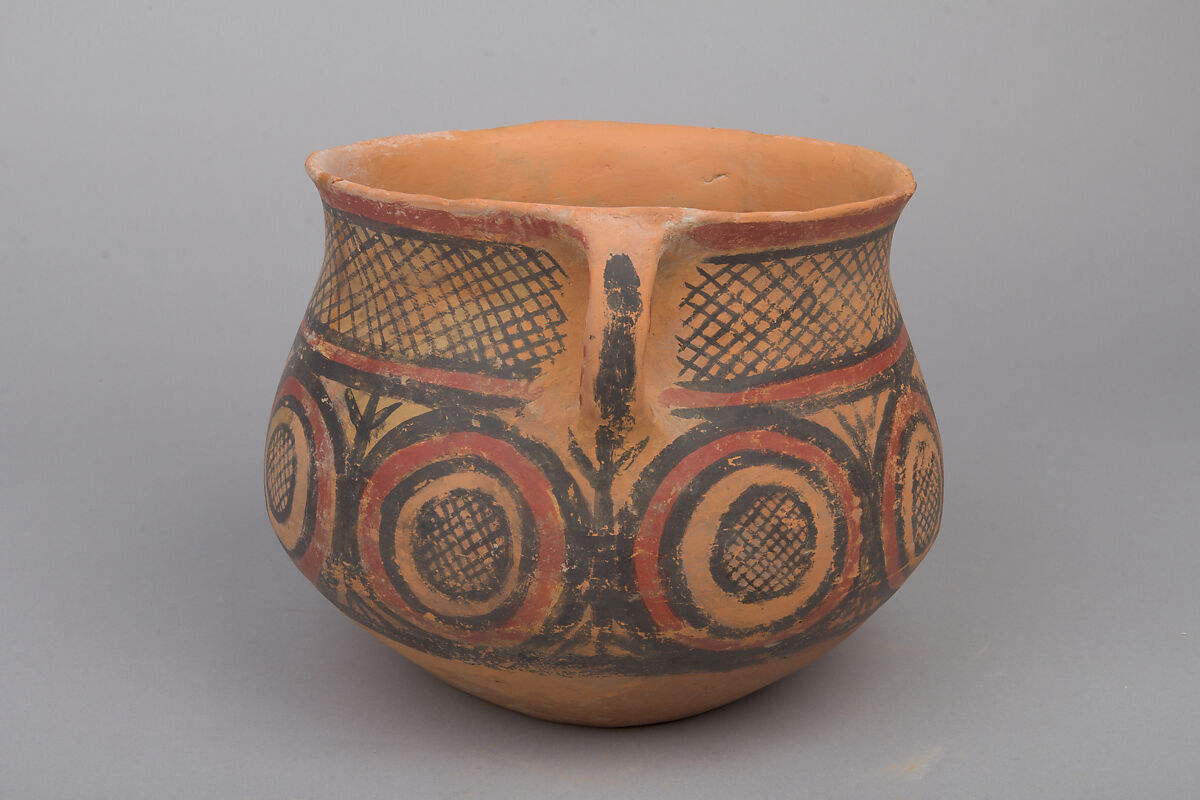 Jar with Spiral Decoration and Cross Hatching, Earthenware with pigment, China