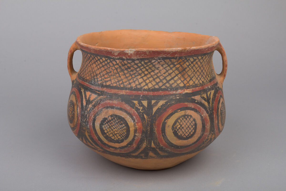 Jar with Spiral Decoration and Cross Hatching, Earthenware with pigment, China