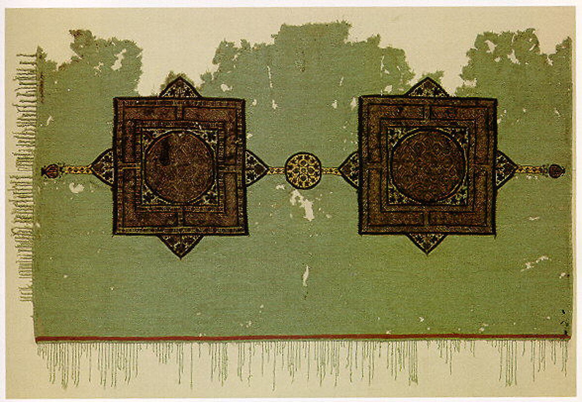 Fragment of a Cover with Geometric and Interlace Decoration, Wool, linen; plain weave, tapestry weave
