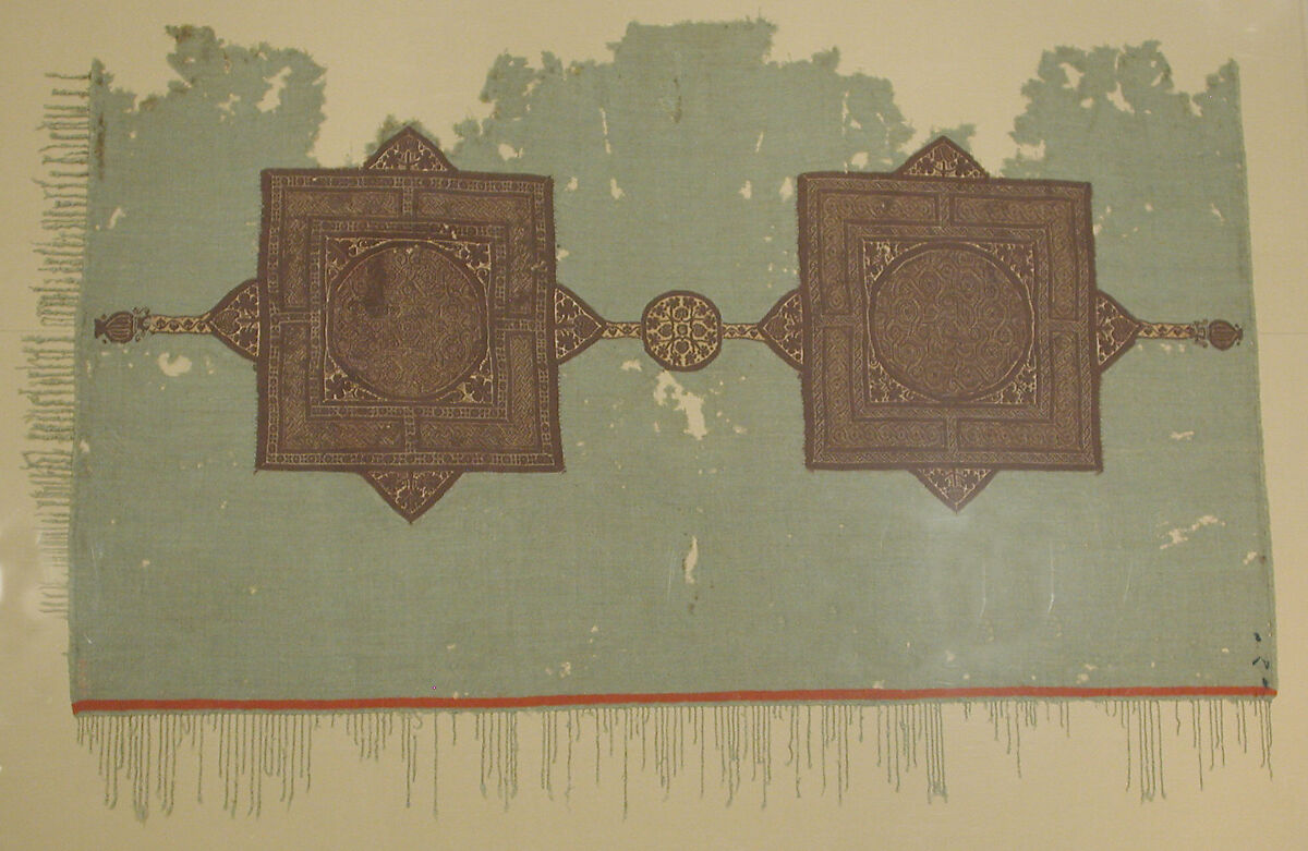 Fragment of a Cover with Geometric and Interlace Decoration, Wool, linen; plain weave, tapestry weave