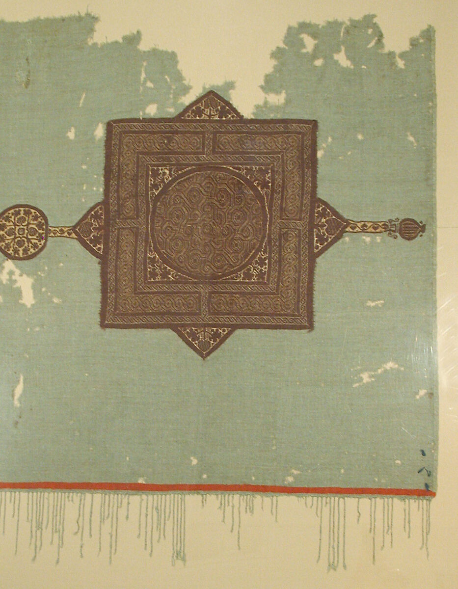 Fragment of a Cover with Geometric and Interlace Decoration, Wool, linen; plain weave, tapestry weave