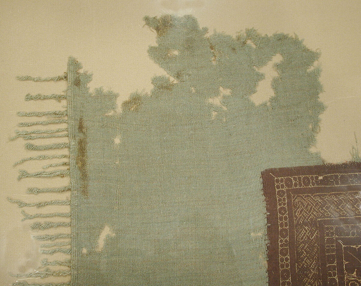 Fragment of a Cover with Geometric and Interlace Decoration, Wool, linen; plain weave, tapestry weave