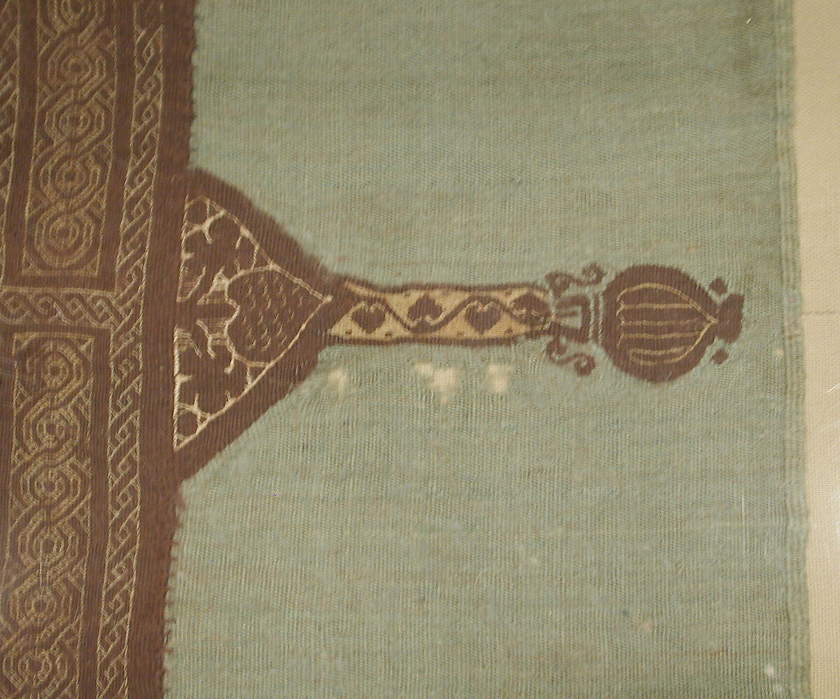 Fragment of a Cover with Geometric and Interlace Decoration, Wool, linen; plain weave, tapestry weave