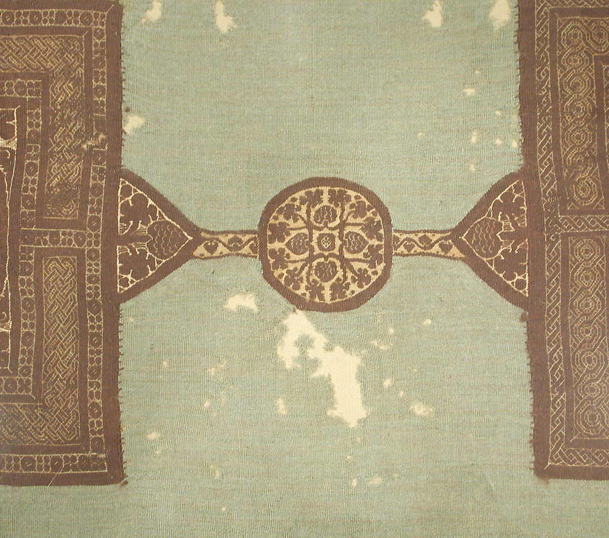 Fragment of a Cover with Geometric and Interlace Decoration, Wool, linen; plain weave, tapestry weave