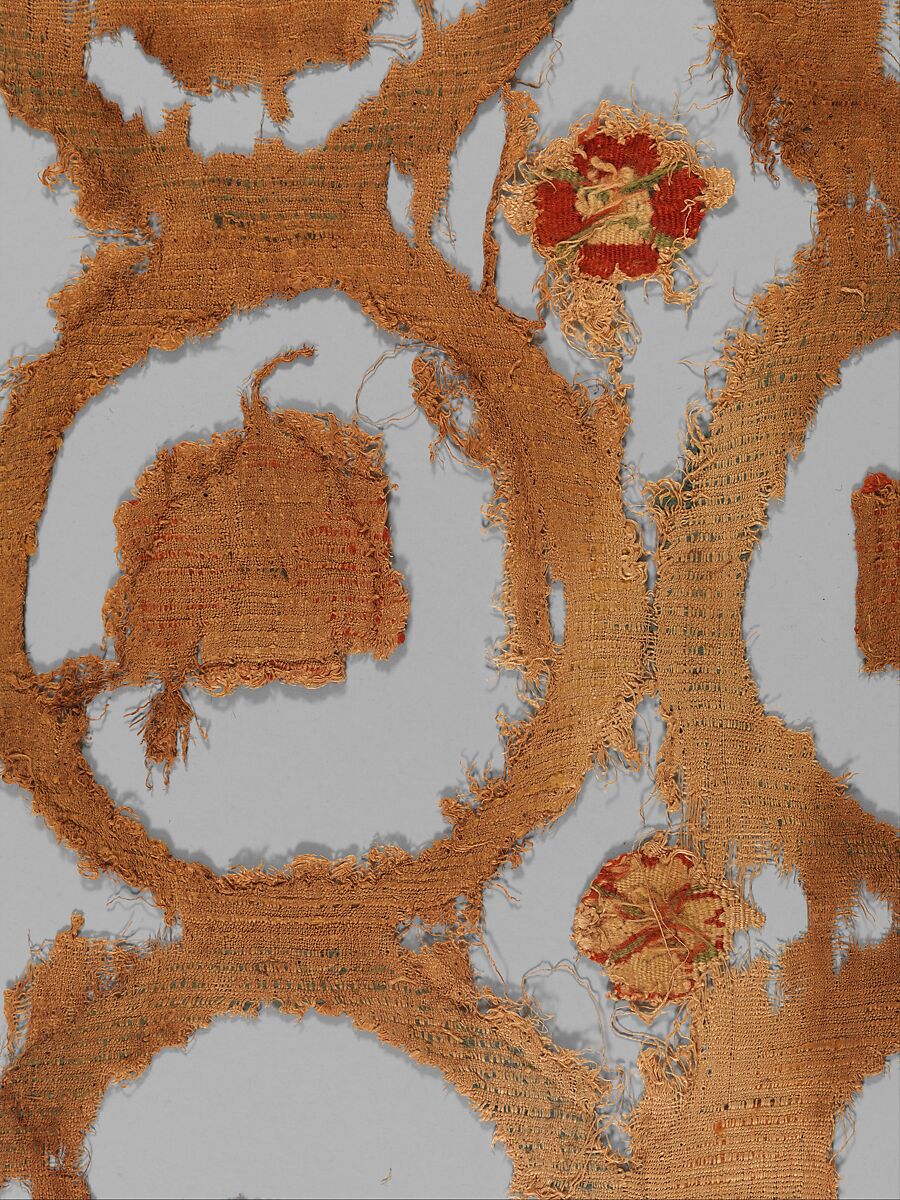Textile Fragment, Wool, linen; plain weave, weft loop weave